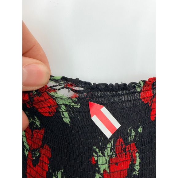 RIXO Yas Dress Black Red Floral Print Square Neck Long Sleeve Tiered Midi Dress - Picture 11 of 11